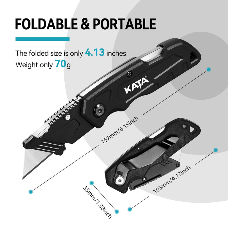 [Australia - AusPower] - KATA Folding Box Cutter Knives: Heavy Duty Utility Knife Pocket Box Cutter with Extra 20pcs Razor Blades - 4-Pack Plastic Cardboard Opener Safey Knives - Gifts for Men Cutting Cartons, leather, Rope D 