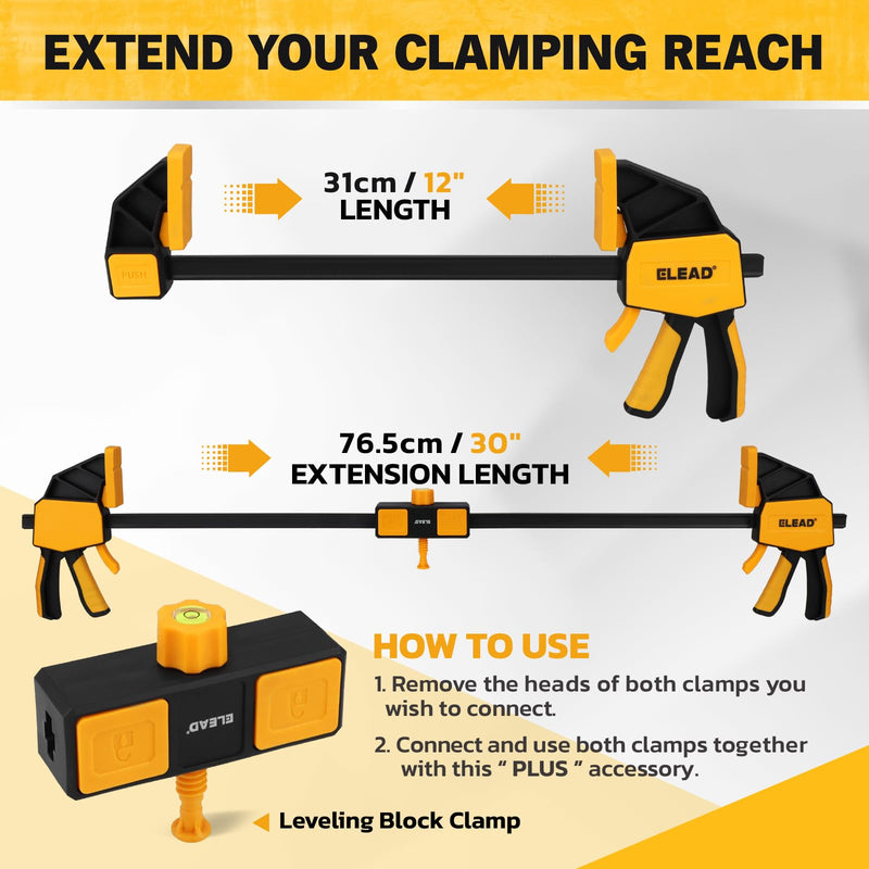 [Australia - AusPower] - 3-Pack 12-Inch Bar Clamp for Woodworking with Leveling Block Clamp, 350LBS Load Limit, Heavy Duty Quick-Release Wood Clamps/Spreader, One-Handed F Clamp for Wood Working 3-Piece long 350lbs 