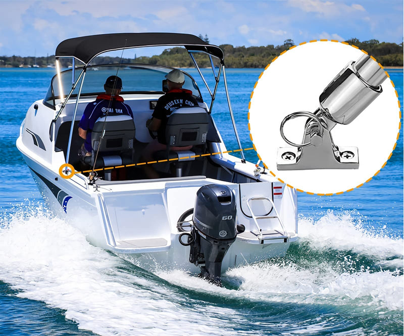 Bimini Top Hardware, Deck Hinge with Quick Release Pin, Eye End Cap, 316 Stainless Steel (2 Pair) White 1inch