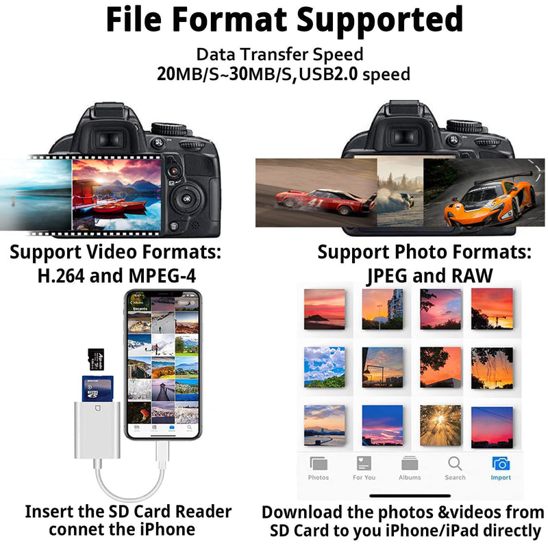 [Australia - AusPower] - (Apple MFi Certified) Lightning to SD Card Camera Reader for iPhone iPad, 2 in 1 Dual Card Slot Supports SD and TF Card, Portable Sd Card Adapter, Plug and Play 2 Slot 