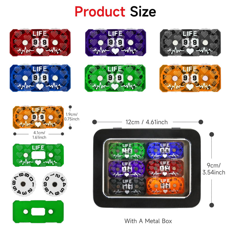 [Australia - AusPower] - SIXPIONTS 6Pcs Life Counter, Heart Symbol Scale Pattern Counters with Metal Box, Compatible with Magic The Gathering Commander Deck, LCG/RPG/D&D/MTG/CCG/TCG Gaming Table Games Accessories 6pcs/Box Color-c 