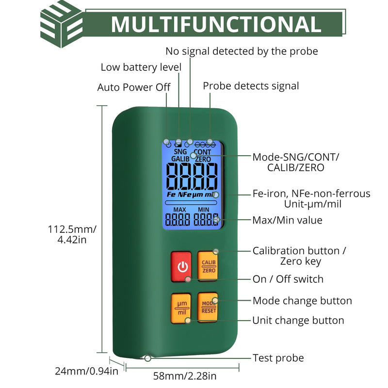 [Australia - AusPower] - EYPINS Paint Coating Thickness Gauge, 0-1500μm/59mil Range, 0.01mil/0.1μm Resolution, Auto-Digital Paint Meter for New/Used Cars, Backlit Display, Includes Battery 