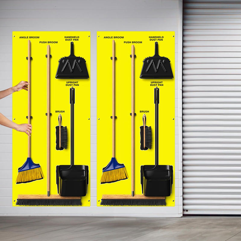 Clean & Sweep 5S Shadow Board/Wall Mount Broom Holder, 68" x 30" Board, 5S Cleaning Station - Board Only, Tools Sold Separately, Made in The USA by AccuformNMC, Yellow/Black, PSB614YLBK Max-Duty Aluminum