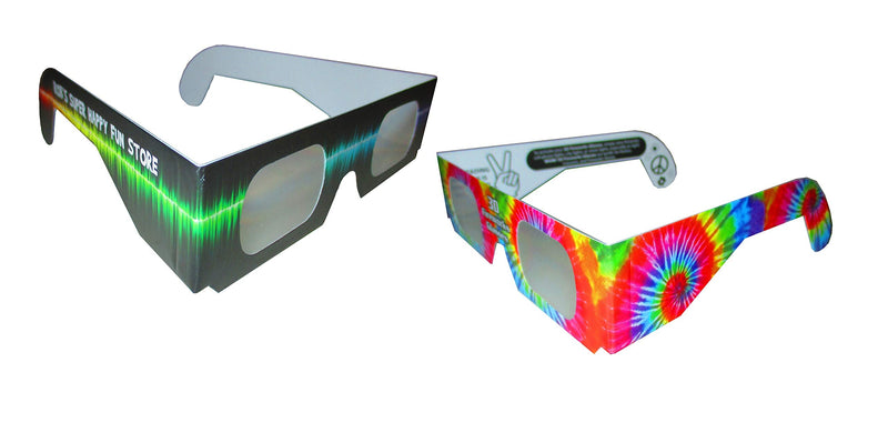 [Australia - AusPower] - Fireworks Diffraction Prism Glasses - Trippy Tie Dye and Rave Waves Frame Designs - 50 Paper Glasses Total - See Rainbow Bursts of Color From Prismatic Lenses 