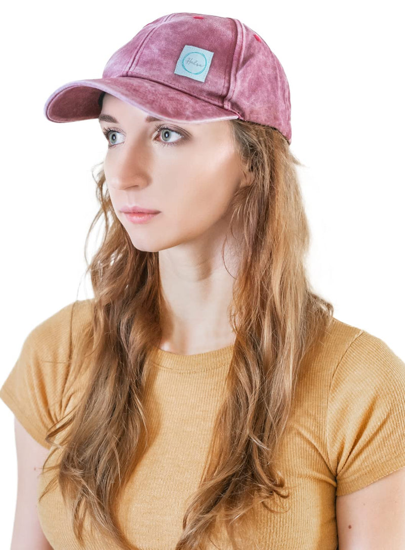 Halsa EMF Protection Hat, Baseball Cap. Washed, Faded, Structured Anti Radiation Hat with EMF RF Radiation Shielding Silver Fabric One Size-Large Rustic Red