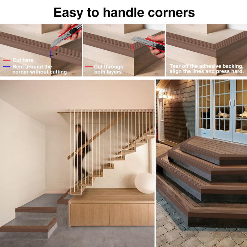 Non-Slip Step Edge Protector, Vinyl Stair Nosing - Self-Adhesive Anti-Slip Stair Nose Edging Trim, Stairway Nose Molding & Nosing Strip for High Traffic-Safety, Indoor-Outdoor Use(Coffee 2"×2",3.3Ft)