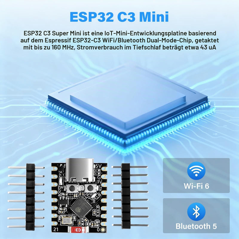 Heemol Pack of 3 for ESP32-C3 Super Mini Development Board with WiFi/Bluetooth 5.0 ESP32 Mini Module, RISC-V 32-bit CPU, 160MHz, 400KB SRAM, Ideal for IoT Arduin0 Wearables & Smart Home ESP32 C3 Mini