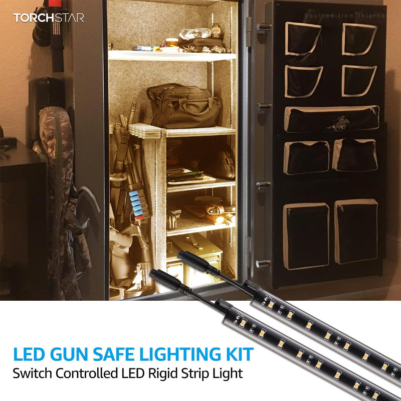 TORCHSTAR LED Safe Lighting Kit, (6) 12 Inch Linkable Light Bars + Motion Sensor + UL Power Adapter, 900LM, Input 100-240V, for Under Cabinet Gun Safe Locker Closet Showcase, 3000K Warm White Warm White (3000K)