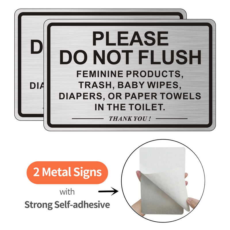 [Australia - AusPower] - (2 PACK) Do Not Flush Sign for Bathroom, Self-adhesive Do Not Flush Anything Except Toilet Paper Sign, Aluminum Metal Signs for Business and Home (Brushed Aluminum/Black, 9 x 6 inches) Brushed Aluminum /Black 