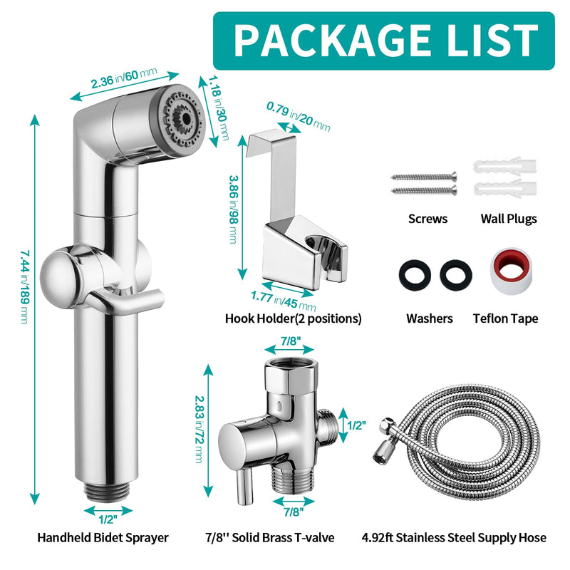 MIAOHUI Muslim Shower, Handheld Bidet Sprayer for Toilet, Cloth Diaper Sprayer, Health Faucet, Bum Gun with Hose and Holder, Wall or Tank Mount(Chrome) Chrome