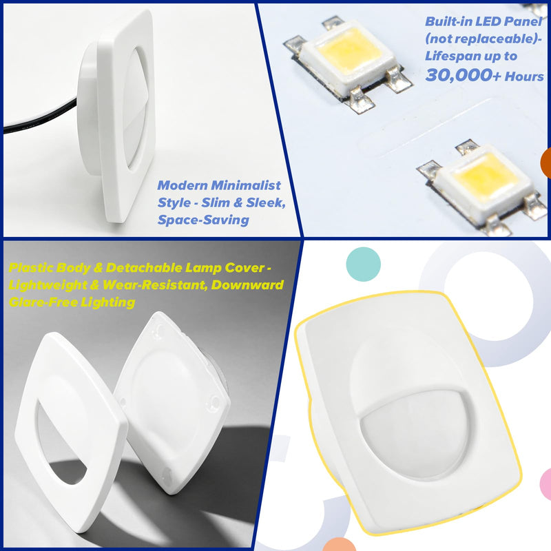 Boat Courtesy Lights, 2.2 Inch Square White Bezel Boat Deck Lights 12 volt LED Recessed Mount Low Voltage Mini Stair Light for Marine Sailboat Trailer RV Step Light 0.2W 15LM 6500K Lighting, 6-Pack Cold White Light