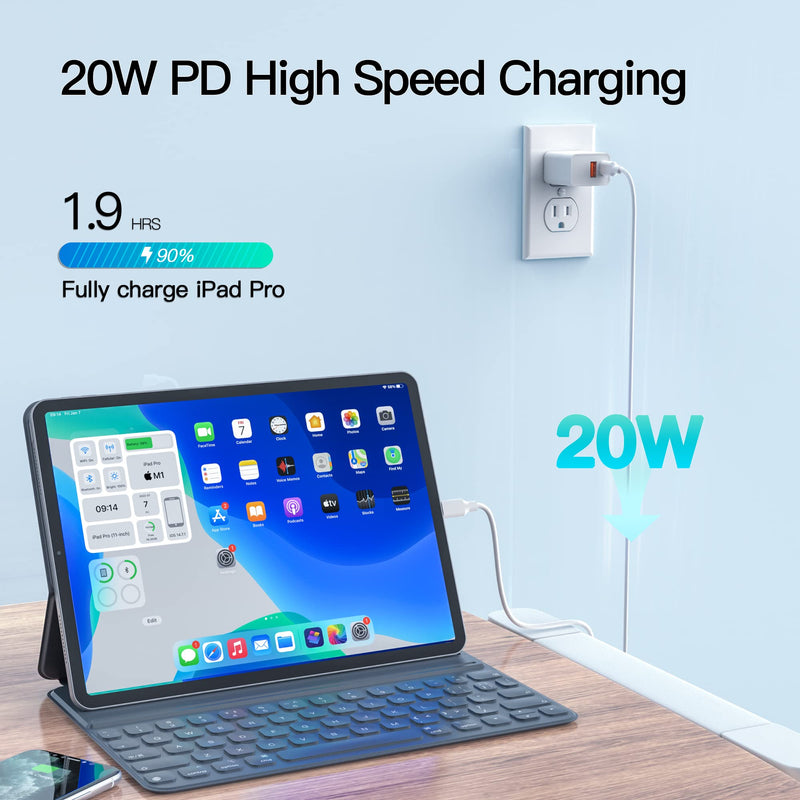 [Australia - AusPower] - 20W Dual Port for iPad Air Charger Fast Charging - (Fit for iPad Air 4th/5th Generation 10.9 inch Gen 2022 2020 A2589 A2591 A2324 A2072 A2316 Charging Cable Power Supply Adapter Cord) 