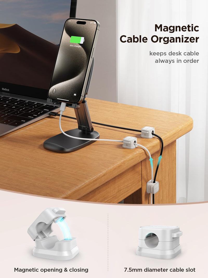 [Australia - AusPower] - 6 Pack Magnetic Cable Clips [Cable Smooth Adjustable] Cord Holder, Under Desk Cable Management, JOYROOM Adhesive Wire Holder Keeper Organizer for Home Office Desk Phone Car Wall Desktop Nightstand White 