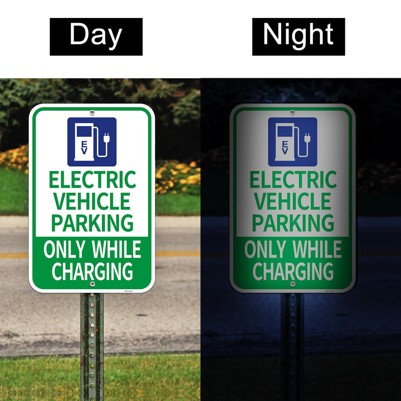 Large (2 Pack) 12x18 Inches Electric Vehicle Parking - Only While Charging Metal Sign, Engineer Grade Reflective Rust Free Aluminum, 2 Pre-Drilled Holes Easy to Mount Blue 2 Pack