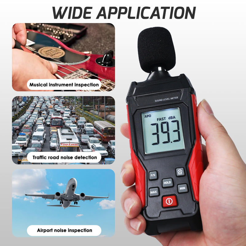 Dezibel Meter, Digital Sound Level Meter 30-130dB Digital Audio Noise Meter with Max/Min, LCD Backlight Display, Sound Detector, Sound Level Meter for Home, Office, School black