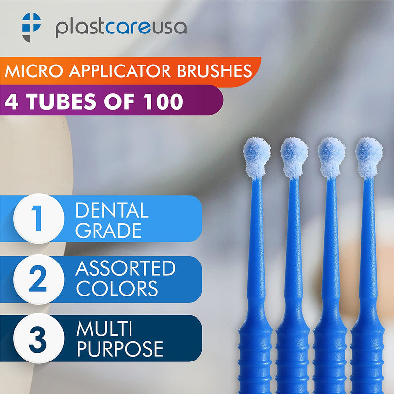 [Australia - AusPower] - 400 Regular Tip Micro Applicator Brushes - Disposable Dental Microbrushes with Bendable Tip - Microswabs for Eyelash Extensions - Microbrush Applicator Sticks with Cotton Tip (Blue, 4 Tubes of 100) Blue 