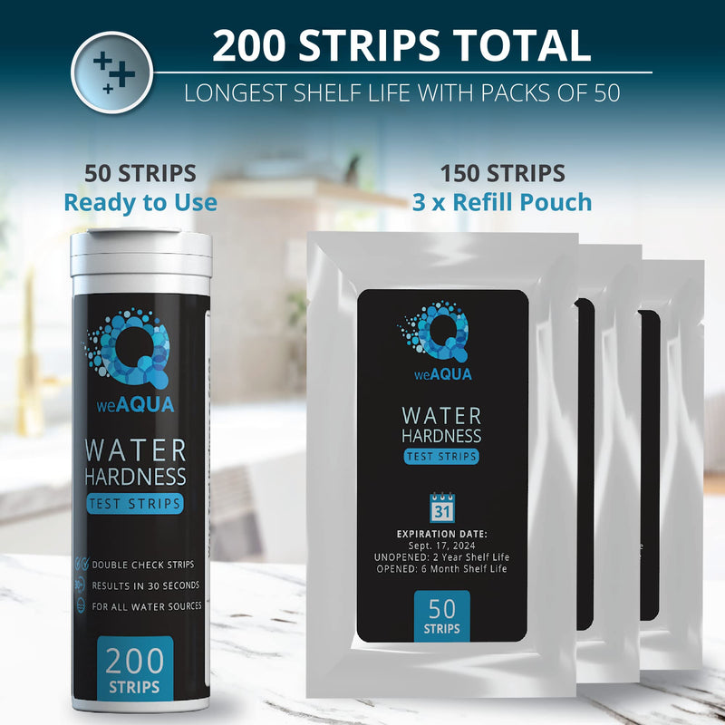 [Australia - AusPower] - Water Hardness Test Kit - 200 Hard Water Testing Strips with DoubleCheck, Sample Cup and Individually Wrapped 