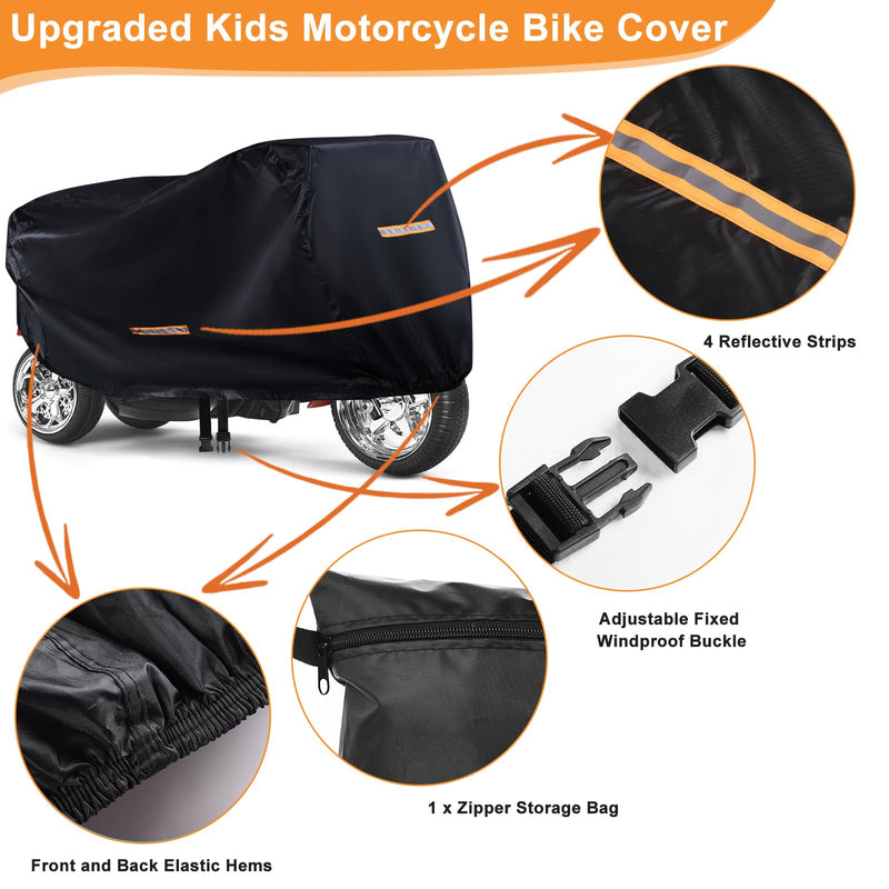 Kids Bike Cover Waterproof Outdoor,GRABADO Heavy Duty 420D Kids Motorcycle Bike Cover,Universal Children's Tricycle Cover with 4 Reflective Strips and Windproof Buckle,Small Kids Ride On Toy Car Cover 420D Kids Bike and Tricycle Cover