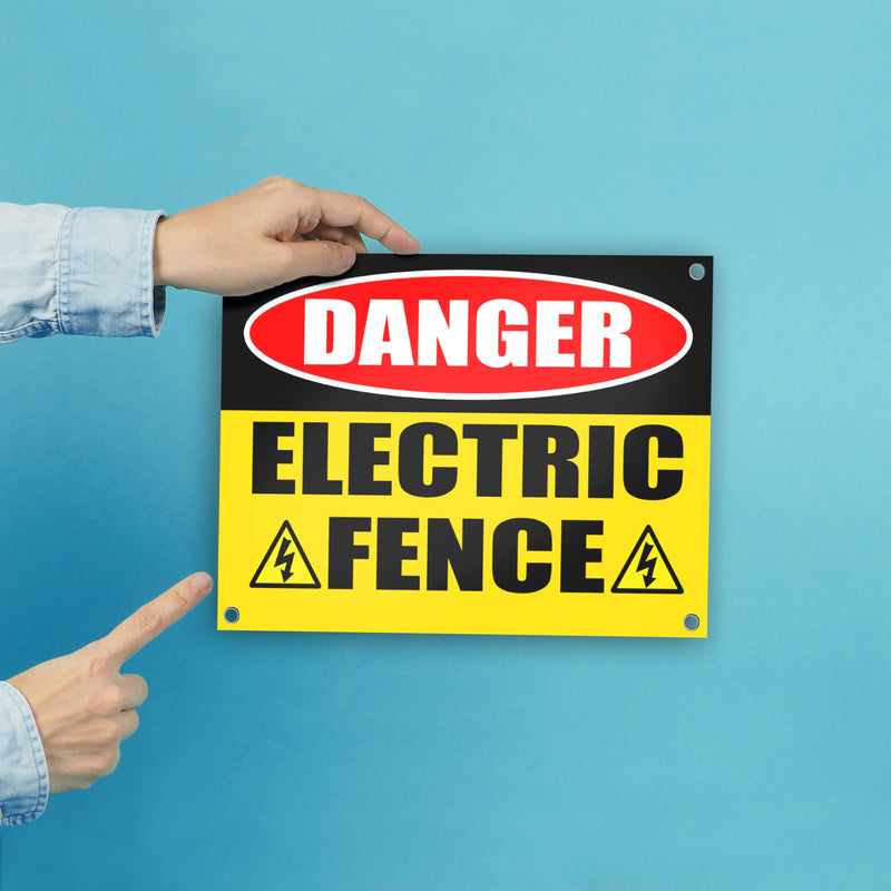Electric Fence Warning Sign 11x8 Inch - Coroplast Caution Electric Fence Signs, Single-Sided, Corner Grommets for Easy Hanging