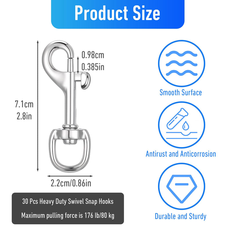 [Australia - AusPower] - 30 Pcs Swivel Snap Hooks for Dog Leash, 2.8" Heavy Duty Dog Leash Clips, Pet Buckle Trigger Clip Clasp Single Ended Swivel Clip Multipurpose Bolt Snap for Keychain Camera Strap Flag Hooks Clasp 
