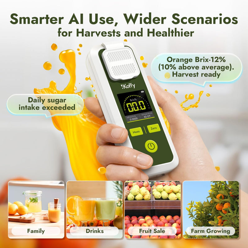 [Australia - AusPower] - AI Digital Brix Refractometer with ATC, APP Sync & AI Analysis, 0-55% Range, ±0.1% Accuracy, Waterproof & Rechargeable, for Fruits, Vegetables, Juices & Beverages 
