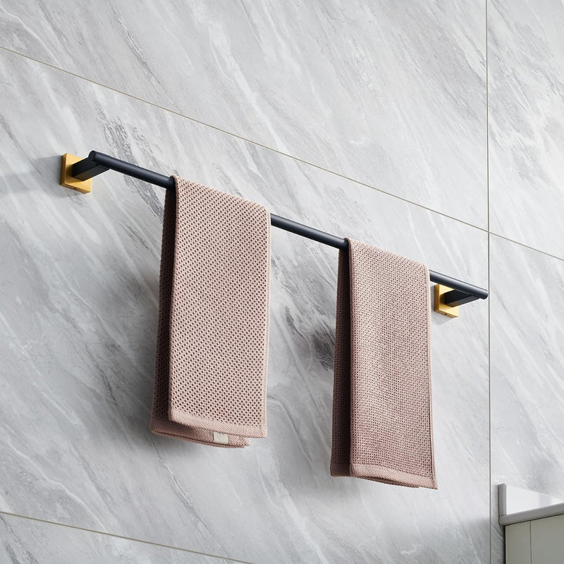 Miyili Bath Towel Bar 30-Inch Stainless Steel Hand Towel Rack for Bathroom Wall Mount Black & Gold, A02BG75A