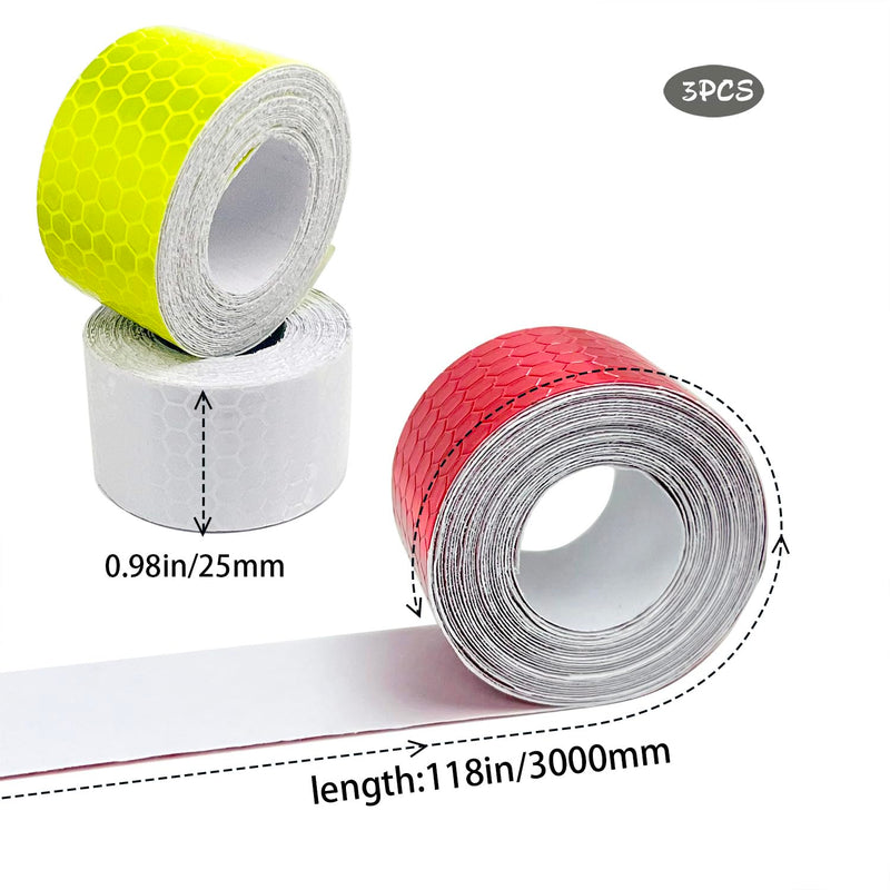 3 Rolls Reflective Tape Outdoor Waterproof, Reflective Warning Tape, Trailer Reflectors, Safety Reflective Strips, Nighttime Reflective Stickers, for Car Bike Baby Stroller Helmet, 1 Inch x 30 Ft