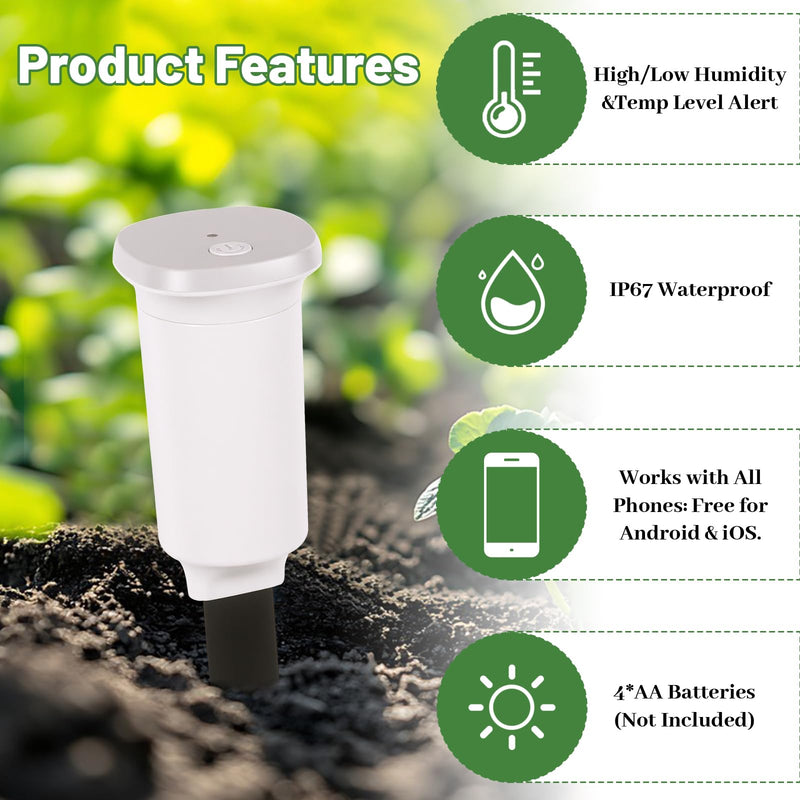 [Australia - AusPower] - Digital Soil Moisture Meter WiFi for Plants 2-in 1 Soil Moisture/Temperature Meter with App Remote Monitor for Outdoor/Indoor Plants Wireless Smart Soil Moisture Sensor Plant Water Meter Accessories White-Wifi Soil Moisture Meter 