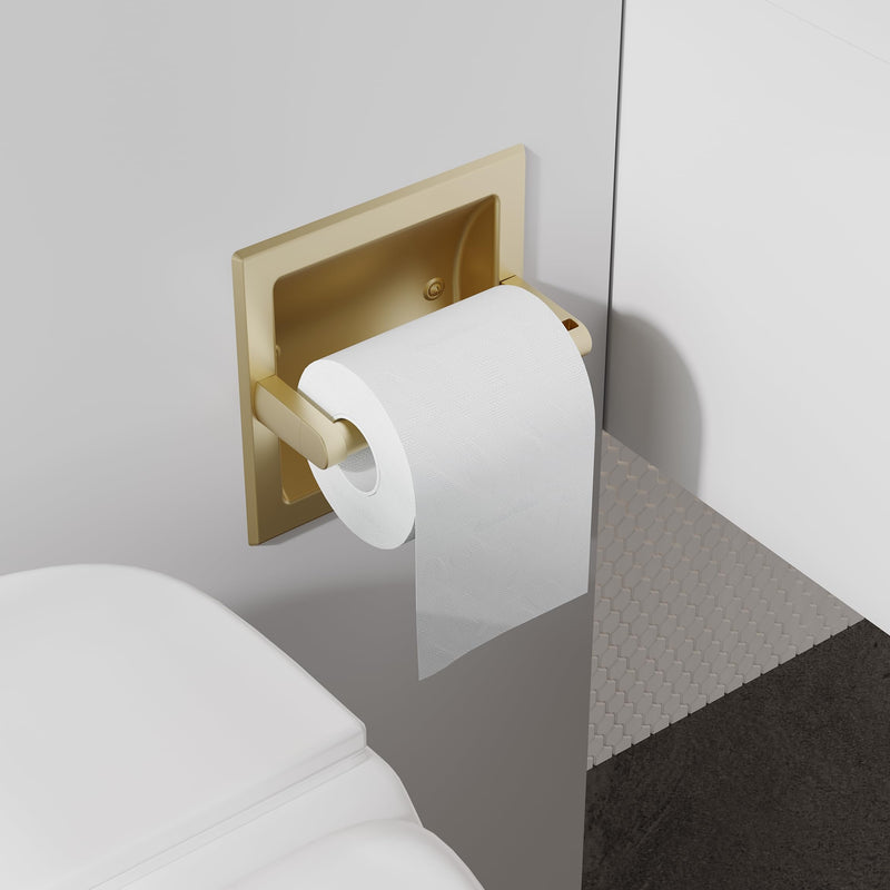 Brushed Gold Recessed Toilet Paper Holder,Pivoting Toilet Tissue Holder,Made of SUS304 Stainless Steel, in Wall Toilet Paper Holder with Bracket Brushed Gold