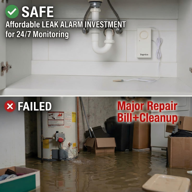 Topvico Water Leak Detectors for Home, Basements, Sump Pump, Under Sink, Moisture Alarm Sensor, 120dB Battery Operated Flood Alert, 3 Pack (95 Inch Cable) 3 Sensor (95 Inch Cable)