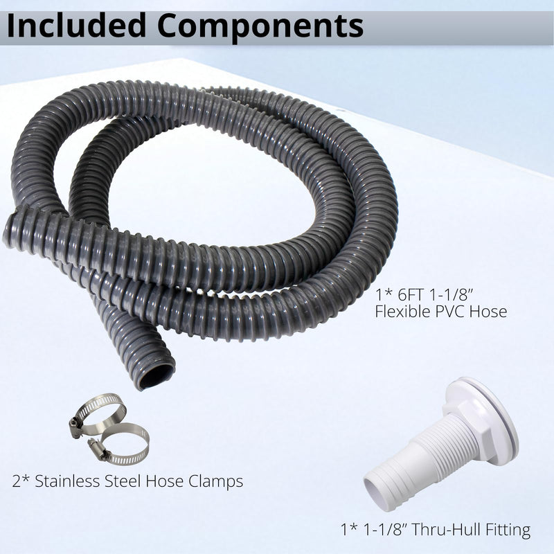 HXH Bilge Pump Hose, Installation Kit, 1-1/8 Inch Dia,6 FT Premium Quality Kink-free Flexible PVC Hose, Stainless Steel Hoop*2 and Thru-Hull Fitting 1-1/8inch Hose