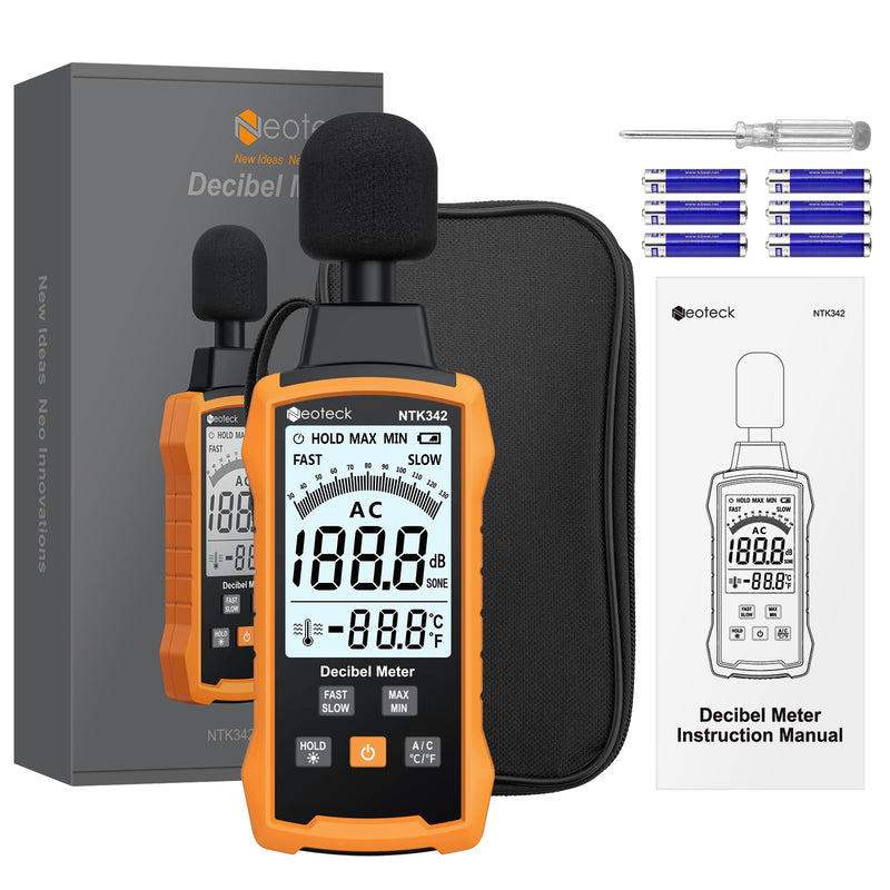 Neoteck Dezibel Digital Portable Sound Level Meter 30-130dB with LCD Display, A/C Weighted Sound Level Meter for Home Factories