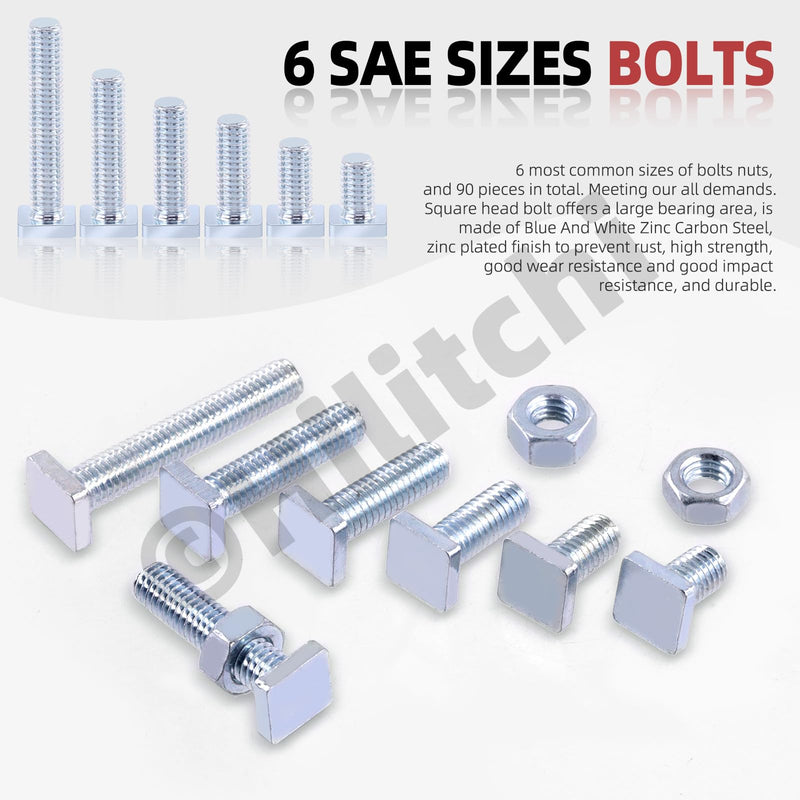 [Australia - AusPower] - Hilitchi Square Head Bolt Fully Thread Carbon Steel Square Machine Screws 
