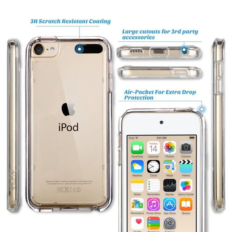 [Australia - AusPower] - ULAK iPod Touch 7 Case, iPod Touch 6 & 5 Case, Transparent Slim Hybrid TPU Bumper/Scratch Resistant Hard PC Back, Corner Shock Absorption Case for iPod Touch 5th 6th 7th Generation, Clear 