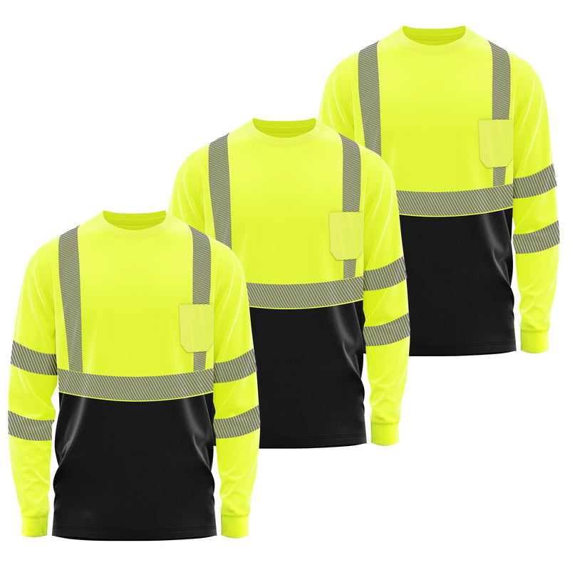 W&H Men's Class 3 High Visibility Long Sleeve Safety Shirt, UPF 40+ Sun Protection Quick-Dry Reflective Work Tee with Pocket Yellow 4X-Large