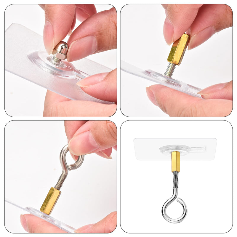 [Australia - AusPower] - 12 Pcs Self Adhesive Ceiling Hooks No Drilling Ceiling Hooks Stainless Steel Eye Hooks for Hanging Small Plants Ceiling Decoration Eye Hook 
