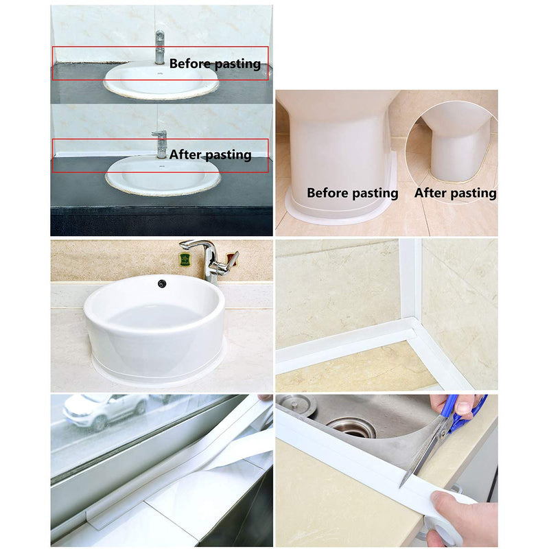 Caulk Strip Tape, Waterproof Dustproof PVC Self Adhesive Caulking Sealing Tape for Kitchen Sink Toilet Bathroom Shower Bathtub Wall(0.86" x11',White) 11ft x 0.86in White