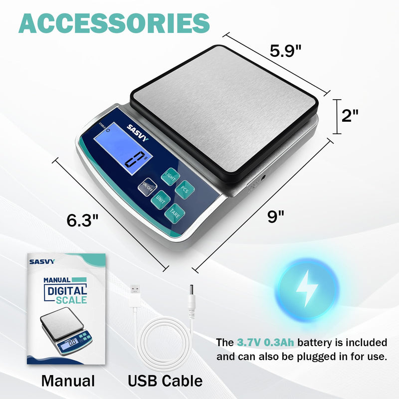 [Australia - AusPower] - Digital Lab Scale 15kg x 1g oz/lb/g/kg Precision Electronic Scientific Scale Analytical Balance for Laboratory Jewelry Kitchen Includes Rechargeable Battery 15kg 1g 