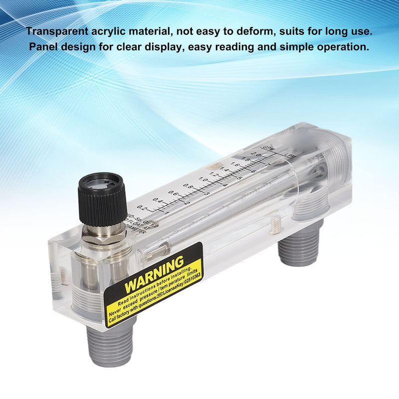 [Australia - AusPower] - Adjustable Water Flow Meter 0.2-2GPM Plastic Transparent Acrylic Panel Type 