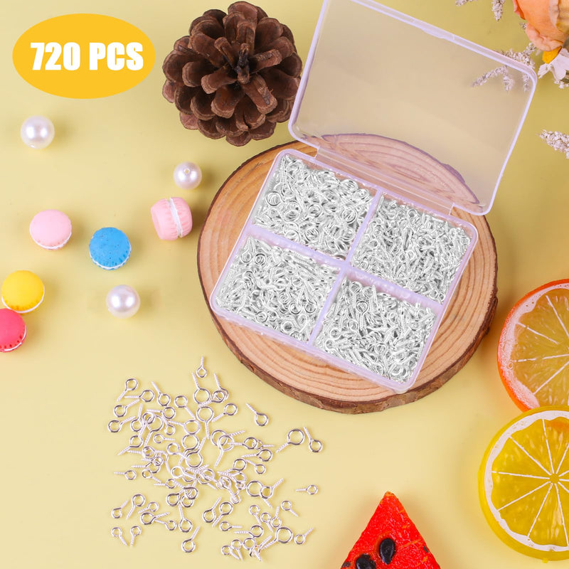[Australia - AusPower] - 720PCS Small Screw Eye Pins, 3 Styles of Mini Eye Screws, Eyelet Pins Hooks for DIY Crafts, Art Projects, Tiaras and Jewelry Making - Silver 