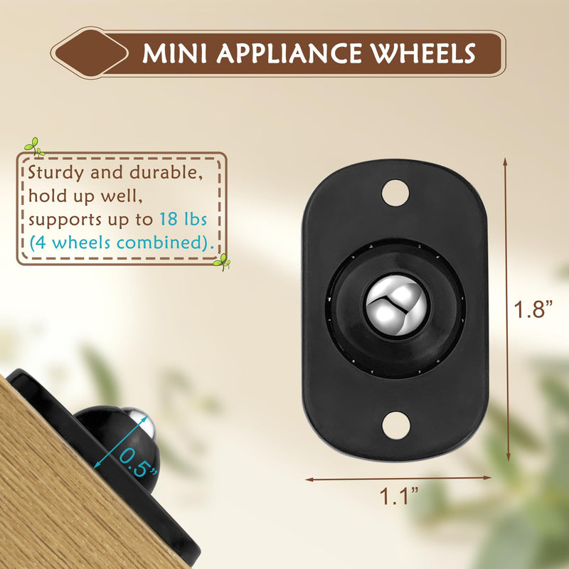 [Australia - AusPower] - Quacc 8 Pack Self Adhesive Caster Wheels Appliance 360° Swivel Glide Smoothly Mini Rollers Coffee Machines Air Fryer Caster Slider for Small Kitchen Appliances, Trash Can, Furniture (Black) 