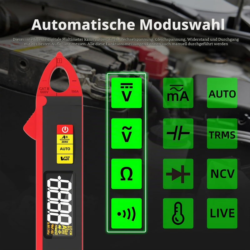BSIDE UX1 Current Clamp DC AC 1 mA TRMS Mini Ampere Clamp Milliamps for Leak Current Car, Fully Automatic Intelligent Multimeter for Voltage Resistance Capacity Diode Temperature NCV Measuring