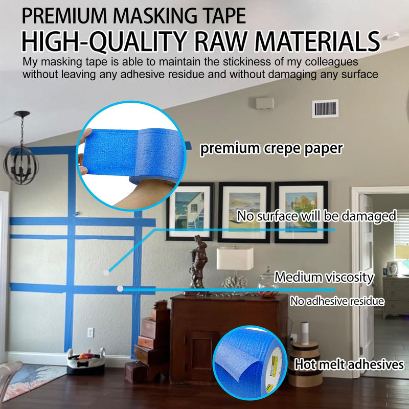 Blue Painters Tape 1rolls,4Inch x 60Yards,Blue Masking Tape,Paint Tape for Wall Painting,DIY Crafts Arts,Painter's,Decoration Labeling,No Residue, Easy Removal Blue 4 inch x 60 yards