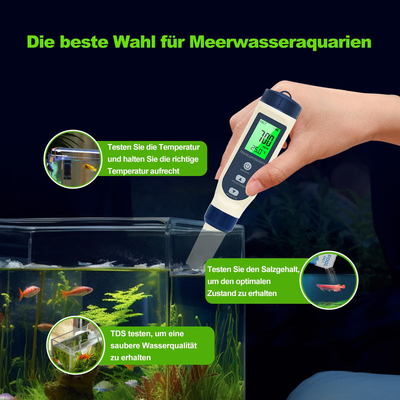 [Australia - AusPower] - Pious PH Meter Water, Ph/Salt Content/EC/TDS/Temperature Multifunction PH Meter, Automatic Temperature Compensation PH Value Meter, Suitable for Drinking Water, Swimming Pool, Hydroponics, Spa Hellblau 
