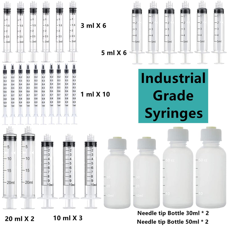 [Australia - AusPower] - 1ml, 3ml, 5ml, 10ml, 20ml Dispenser and 30ml+50ml Glue Bottle. 14ga, 16ga, 18ga, 20ga, 22ga, 25ga dispensing head and Caps. Measuring Liquids and Refilling (Dispenser Glue Bottle Set) 31 Pack 