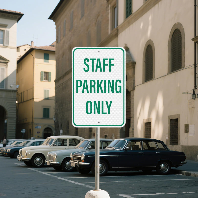 2 Pack Staff Parking Sign 18 × 12 Inches High Reflective Waterproof Aluminum Signage with Pre-Drilled Holes for Office Business Warehouse Private Property