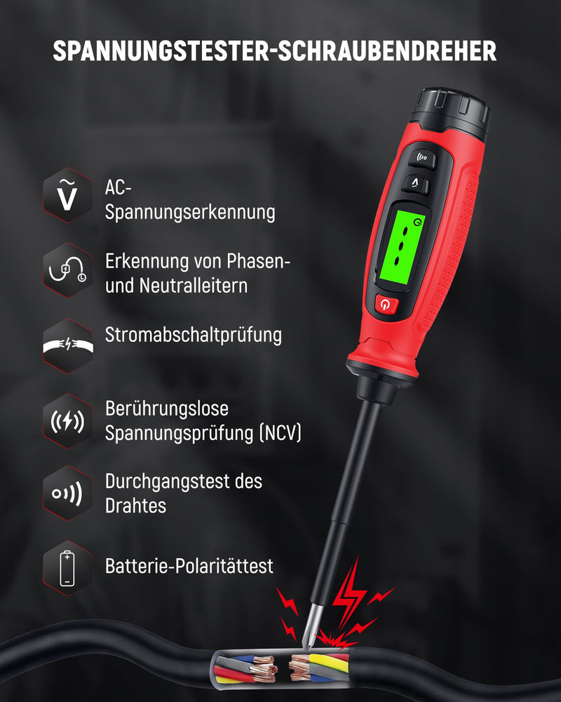 KAIWEETS 2-in-1 Voltage Tester Screwdriver, 3-500 V AC Contact & Non-Contact Voltage Tester, Phase Tester and Continuity Tester Phillips