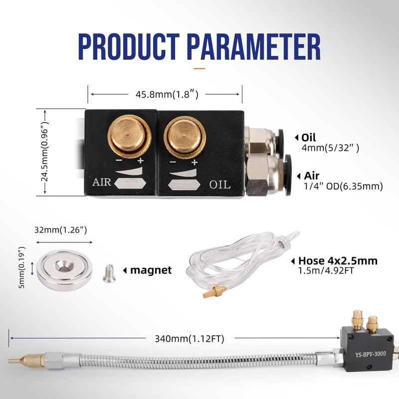 1/4" CNC Coolant Mister for Milling Machine Mist Spray System | Lathe Lubrication Spray Coolant System Nozzle, Magnetic Mill Mister, Mist Spray, Air Cooling Kit Cnc For Mill Metal Lathe Metal Cooling