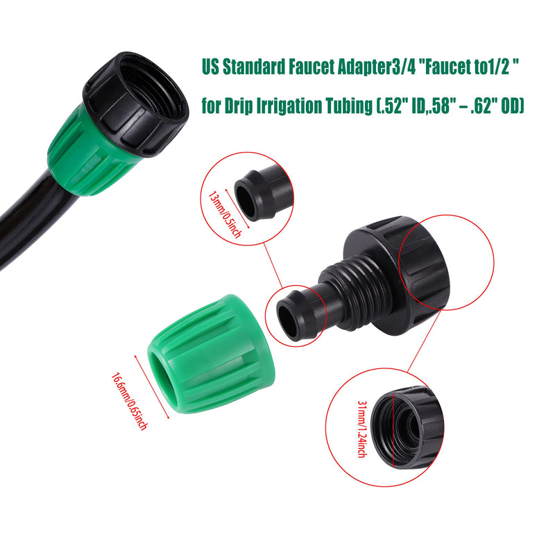 [Australia - AusPower] - US Standard Faucet Adapter, 3/4 "Faucet to1/2" Drip Irrigation Tube,Convert 3/4" Female Hose Thread To 12mm ID 16mm OD Tubing (4Pcs 3/4"Faucet to1/2" Faucet Adapter) 