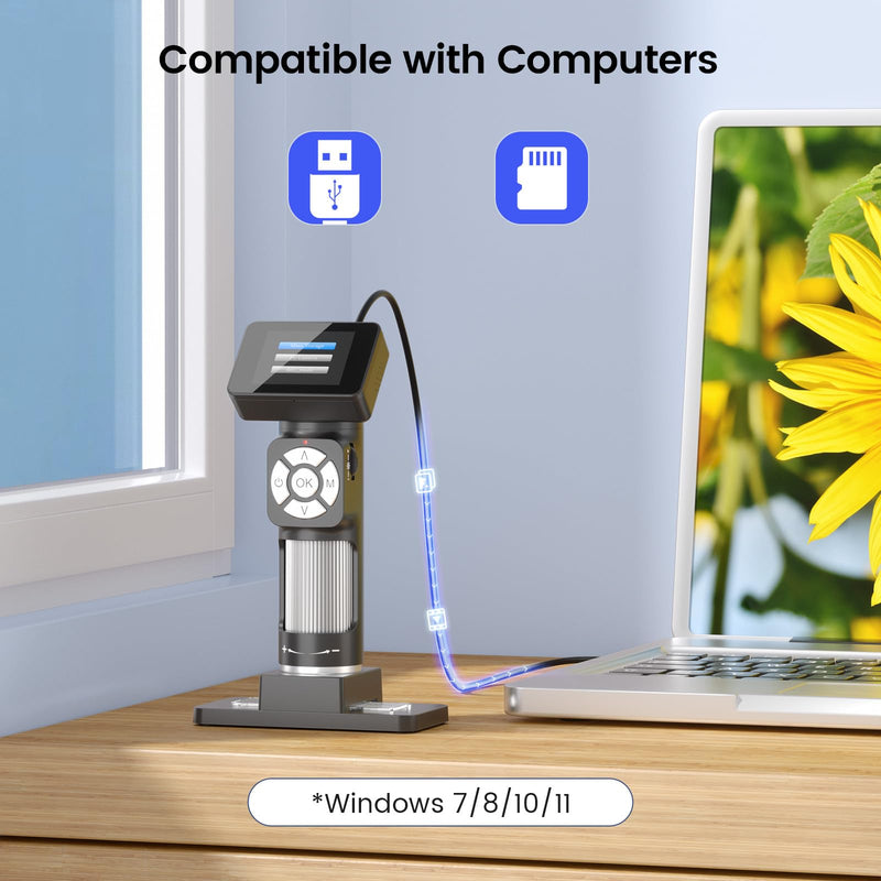 LM112 Microscope for Kids Adults Handheld with 2" Screen, 500X Portable Microscope Kit with Case, USB Magnifier with 8 LED Light, 5pcs Biological Slides, 32G